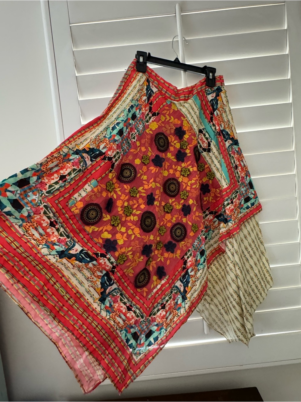 Anthropologie Asymmetrical Floral Patchwork Skirt - Red Multi